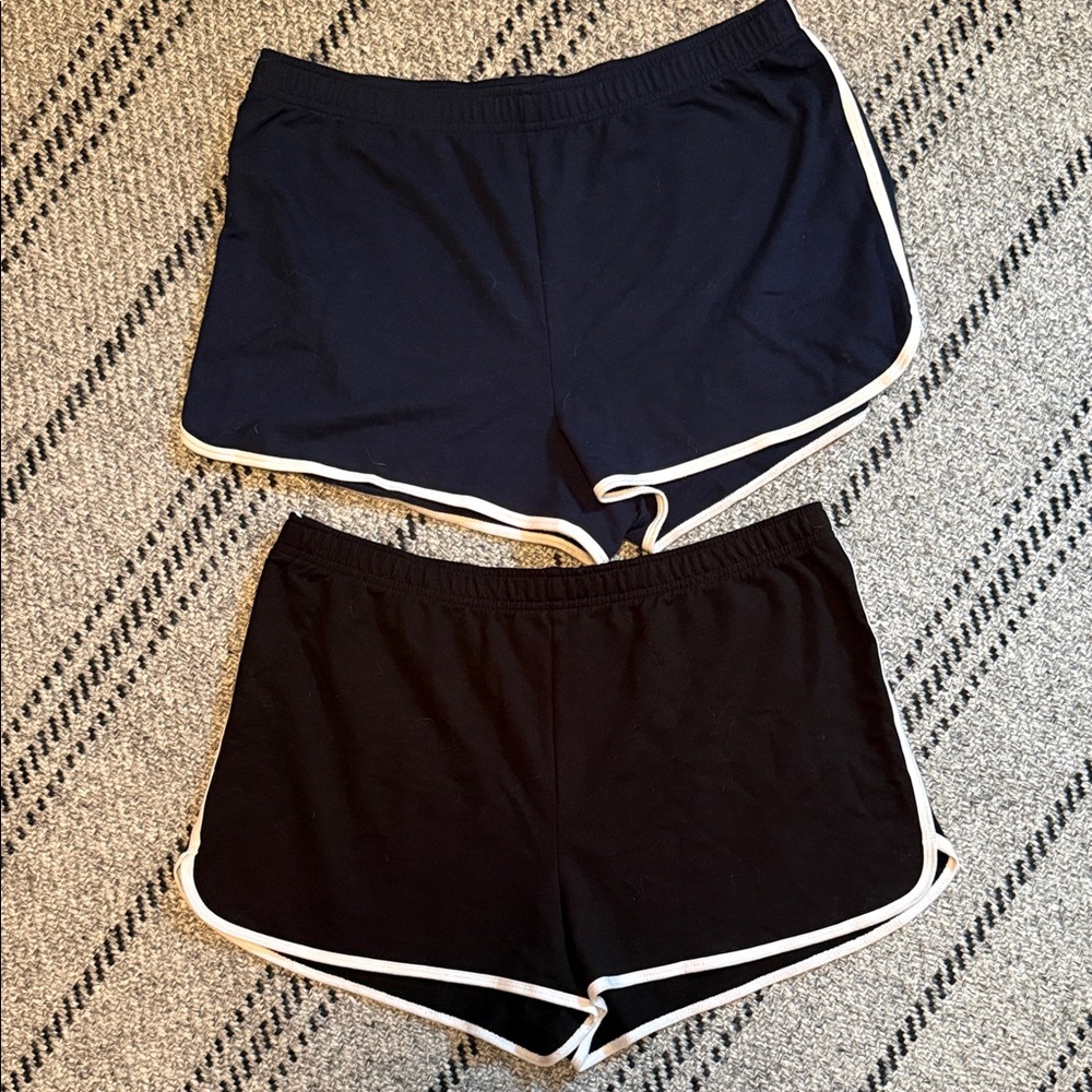 Set of Retro Contrast-Trim Lounge Shorts - Black & Navy